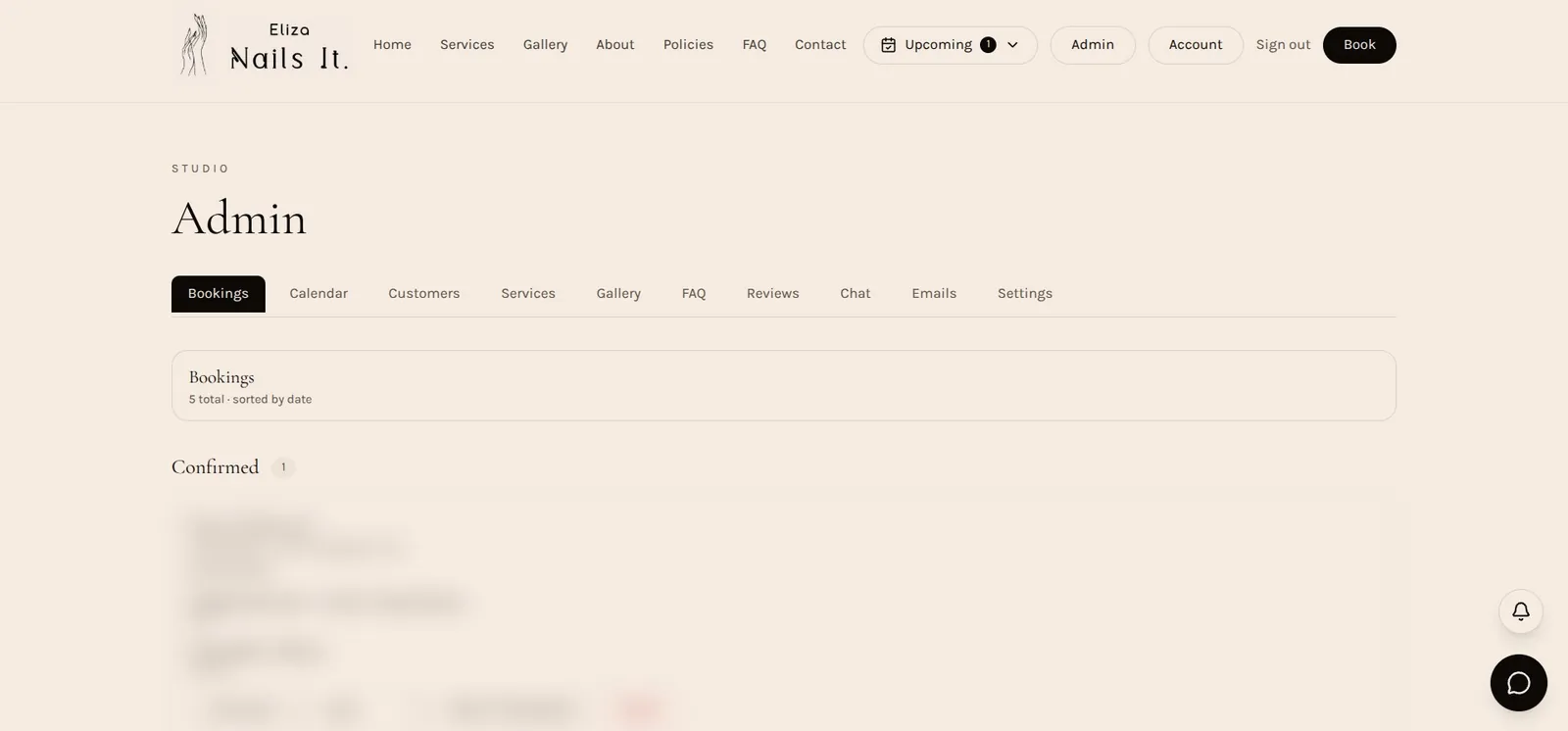 Owner dashboard showing confirmed appointments